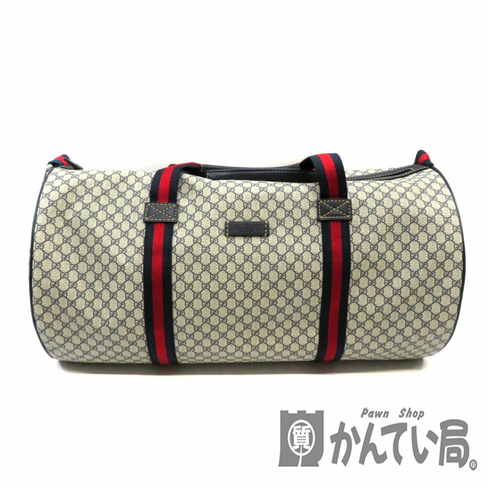 GUCCI Boston Bag GG Supreme Navy Blue Red